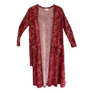 LulaRoe SARAH NWT Brick Red Floral Cardigan Sweater Pockets Long Duster Size XS